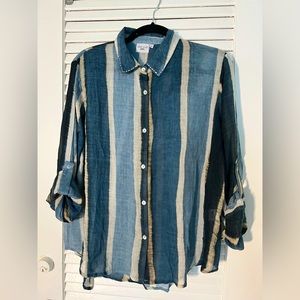 Striped blouse, sheer, blue white stripes, brand : sunny studio 10% cotton
